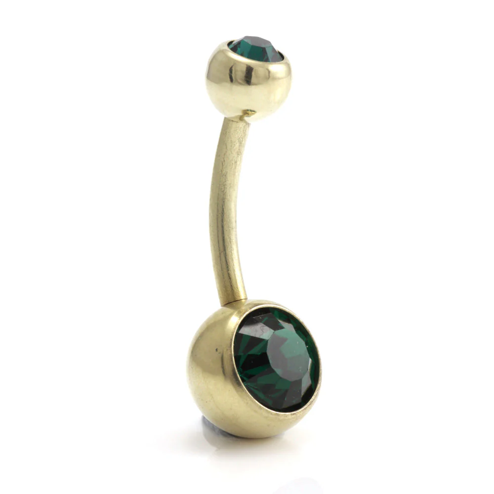 Zircon PVD Gold Ti Double Jewelled Navel Bar - Image 12