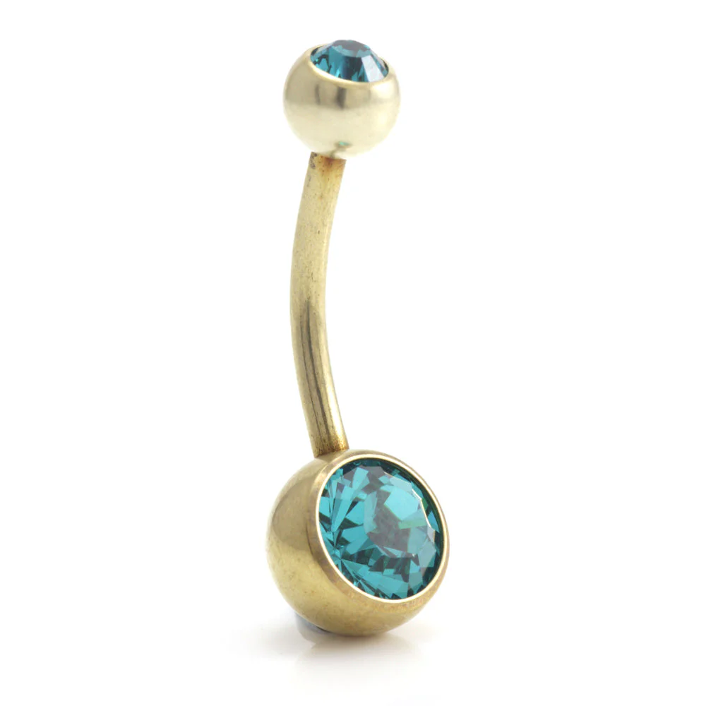 Zircon PVD Gold Ti Double Jewelled Navel Bar - Image 14