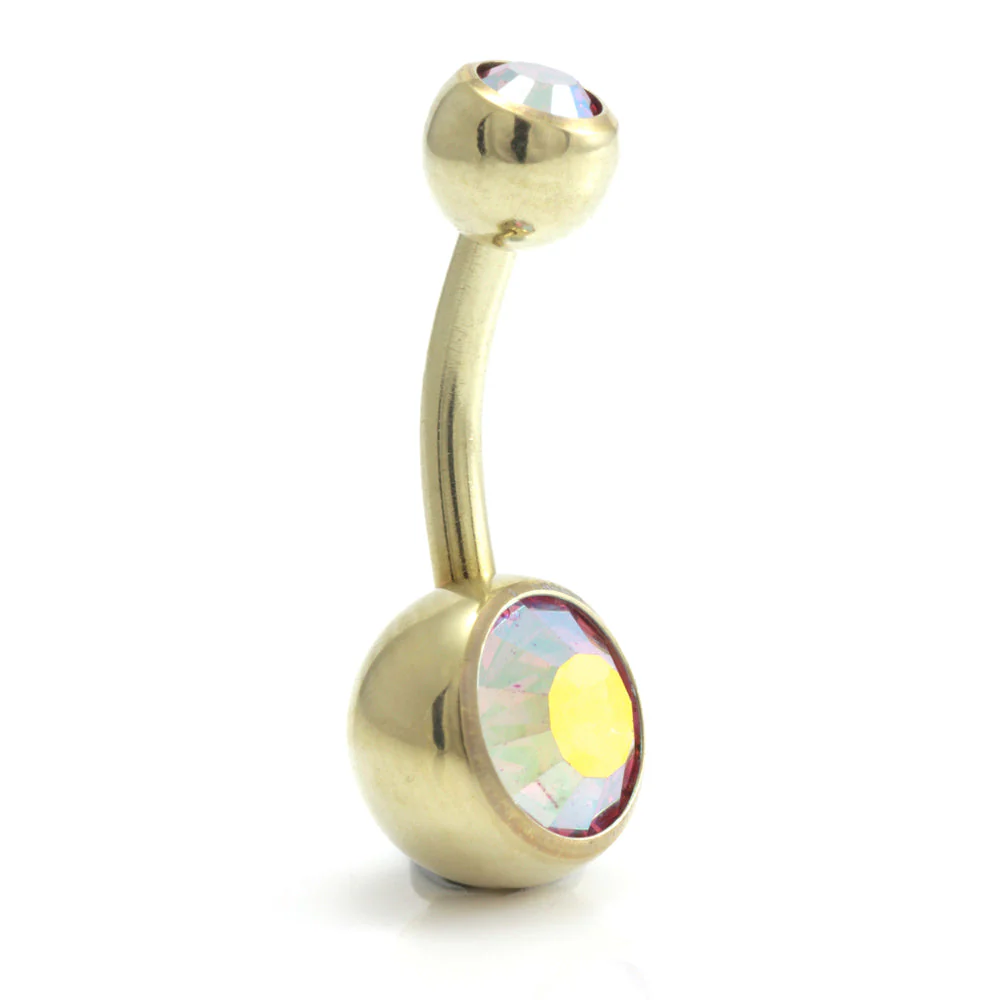 Zircon PVD Gold Ti Double Jewelled Navel Bar - Image 15