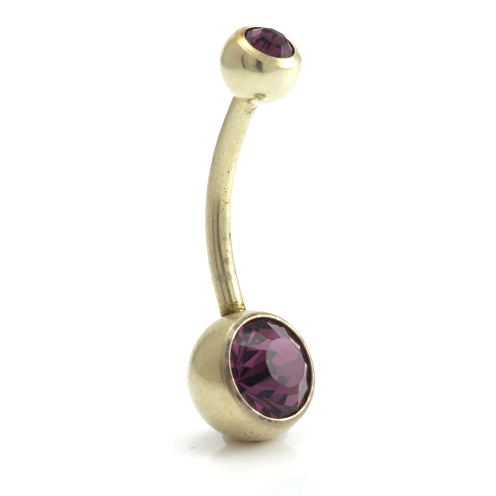Zircon PVD Gold Ti Double Jewelled Navel Bar - Image 17