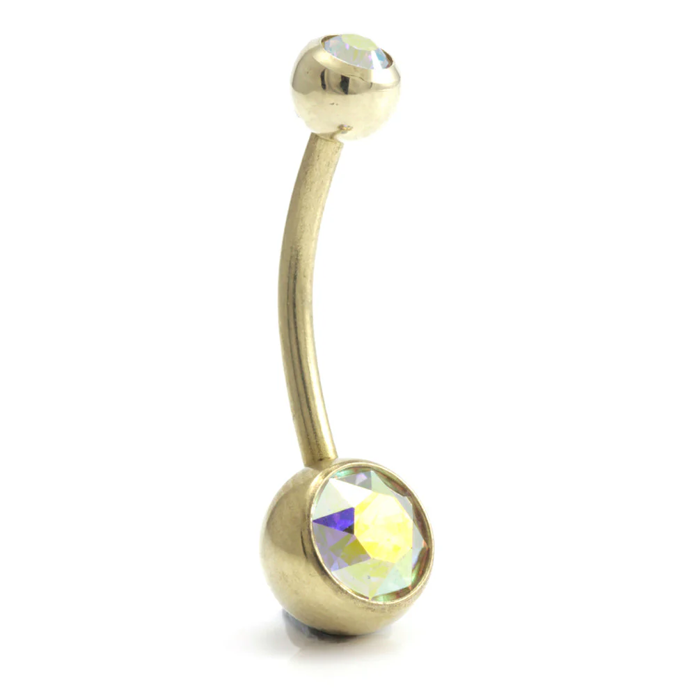 Zircon PVD Gold Ti Double Jewelled Navel Bar - Image 18