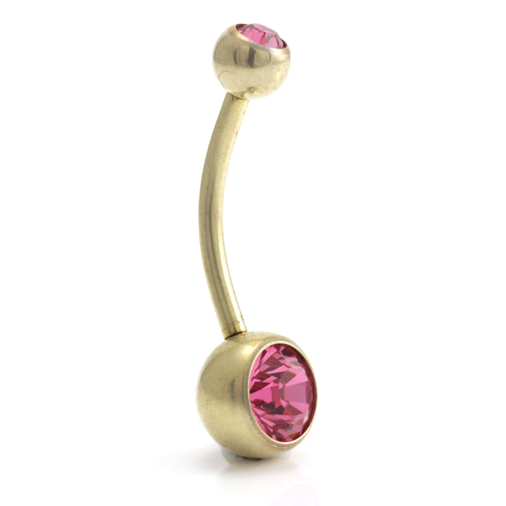 Zircon PVD Gold Ti Double Jewelled Navel Bar - Image 5