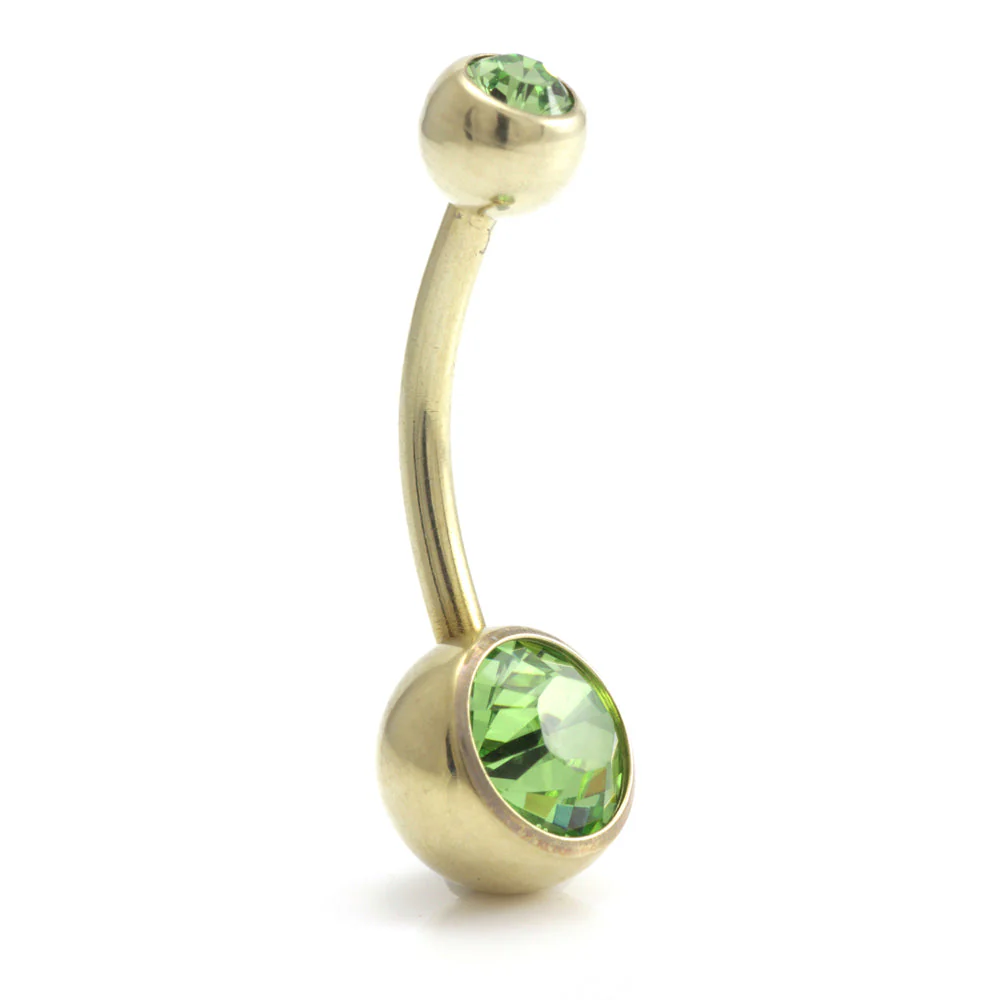 Zircon PVD Gold Ti Double Jewelled Navel Bar - Image 6