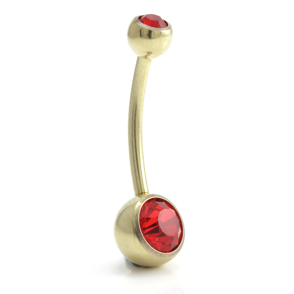 Zircon PVD Gold Ti Double Jewelled Navel Bar - Image 7