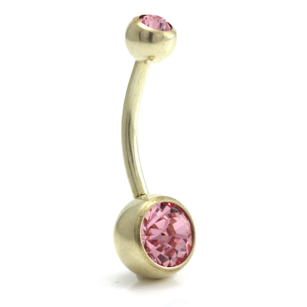 Zircon PVD Gold Ti Double Jewelled Navel Bar - Image 8