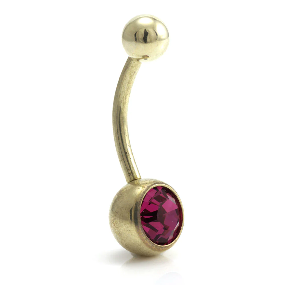 Zircon PVD Gold Ti Single Jewelled Navel Bar - Image 10