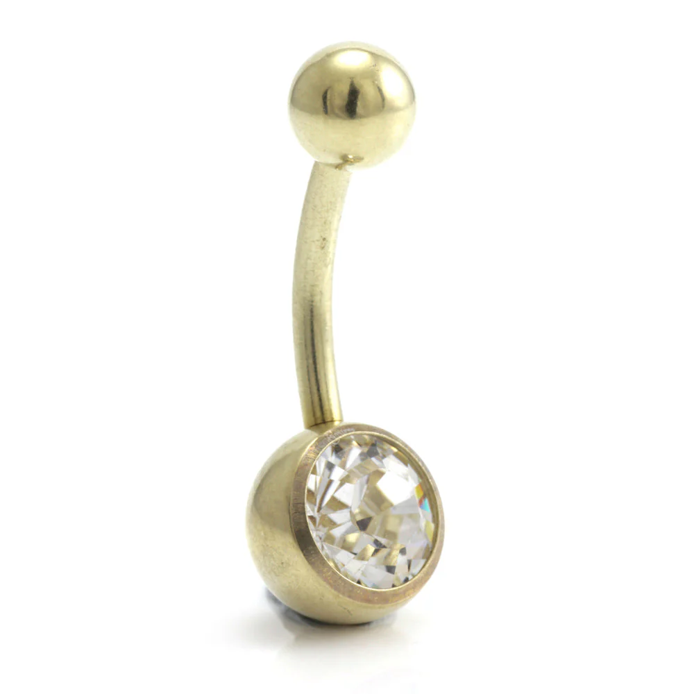 Zircon PVD Gold Ti Single Jewelled Navel Bar - Image 12