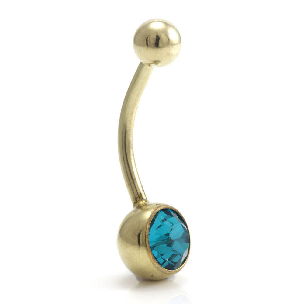 Zircon PVD Gold Ti Single Jewelled Navel Bar - Image 13