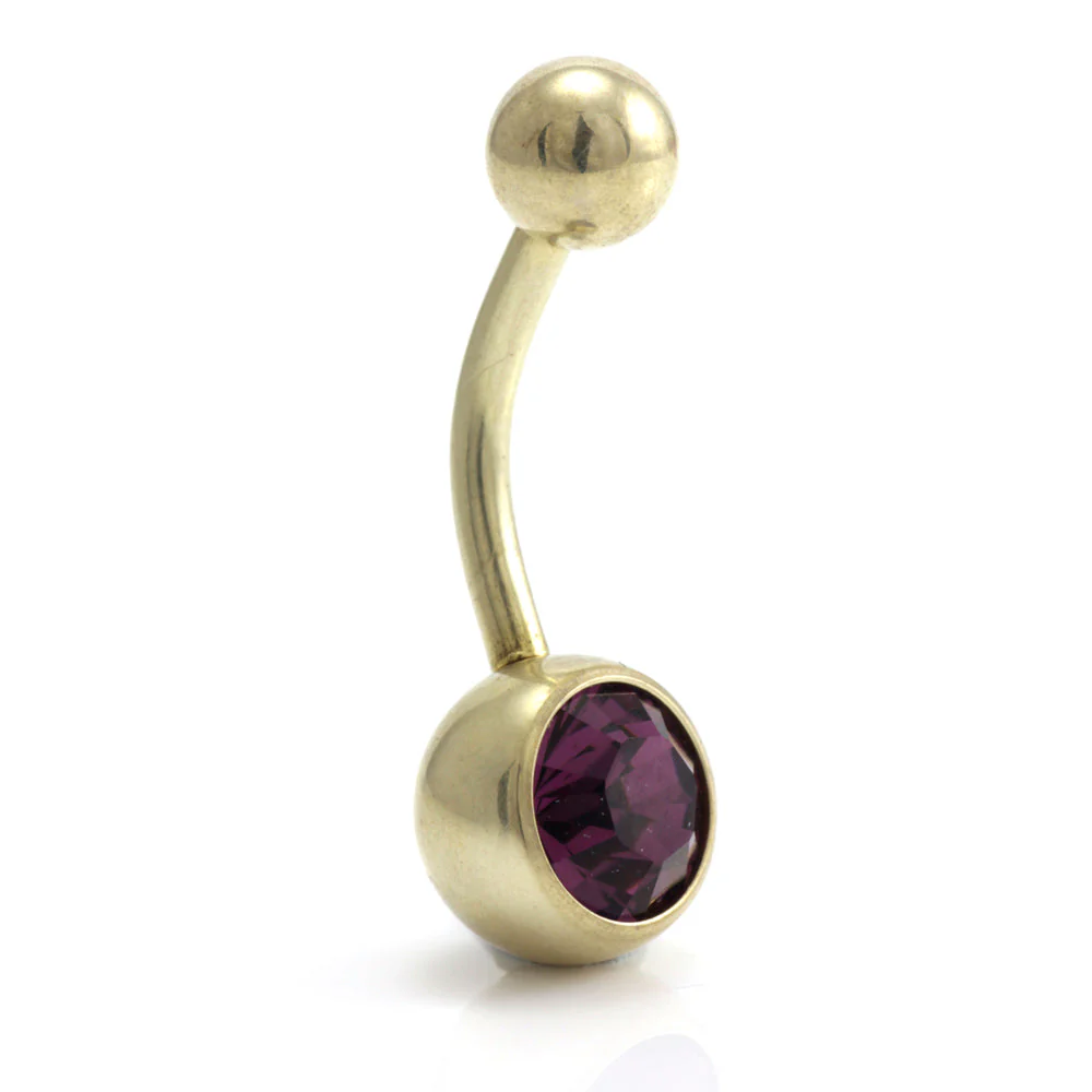 Zircon PVD Gold Ti Single Jewelled Navel Bar - Image 15
