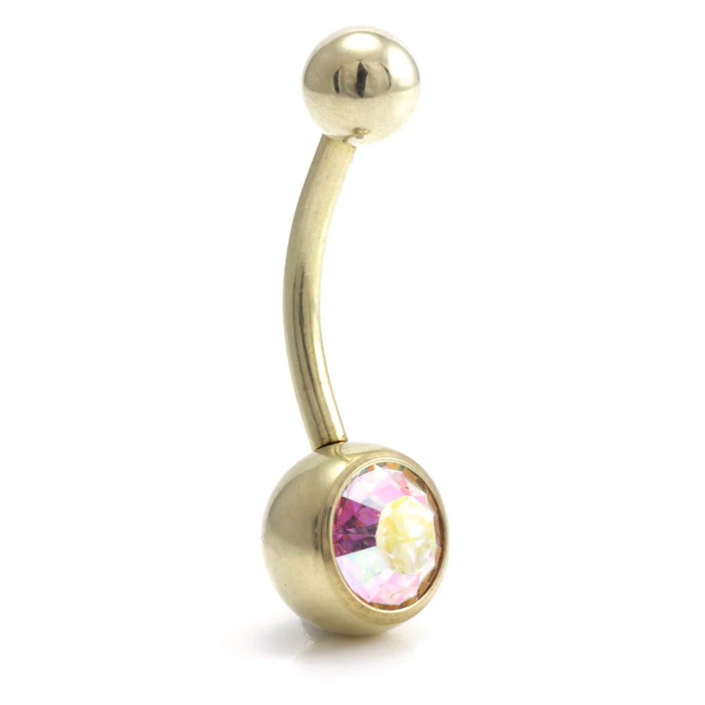 Zircon PVD Gold Ti Single Jewelled Navel Bar - Image 16