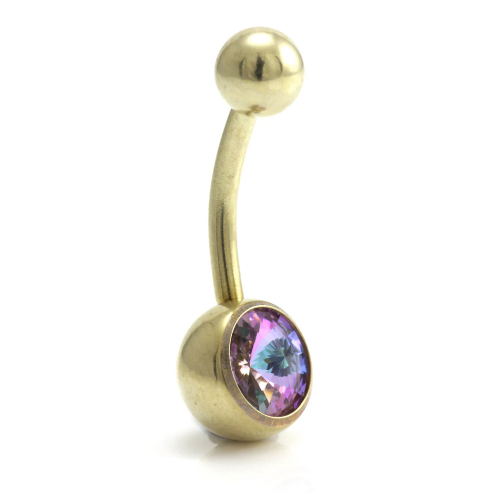 Zircon PVD Gold Ti Single Jewelled Navel Bar - Image 2