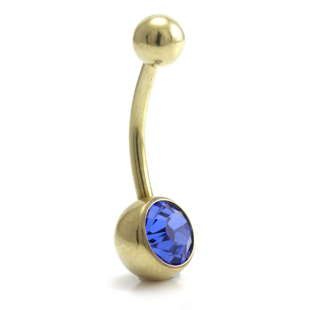 Zircon PVD Gold Ti Single Jewelled Navel Bar - Image 3