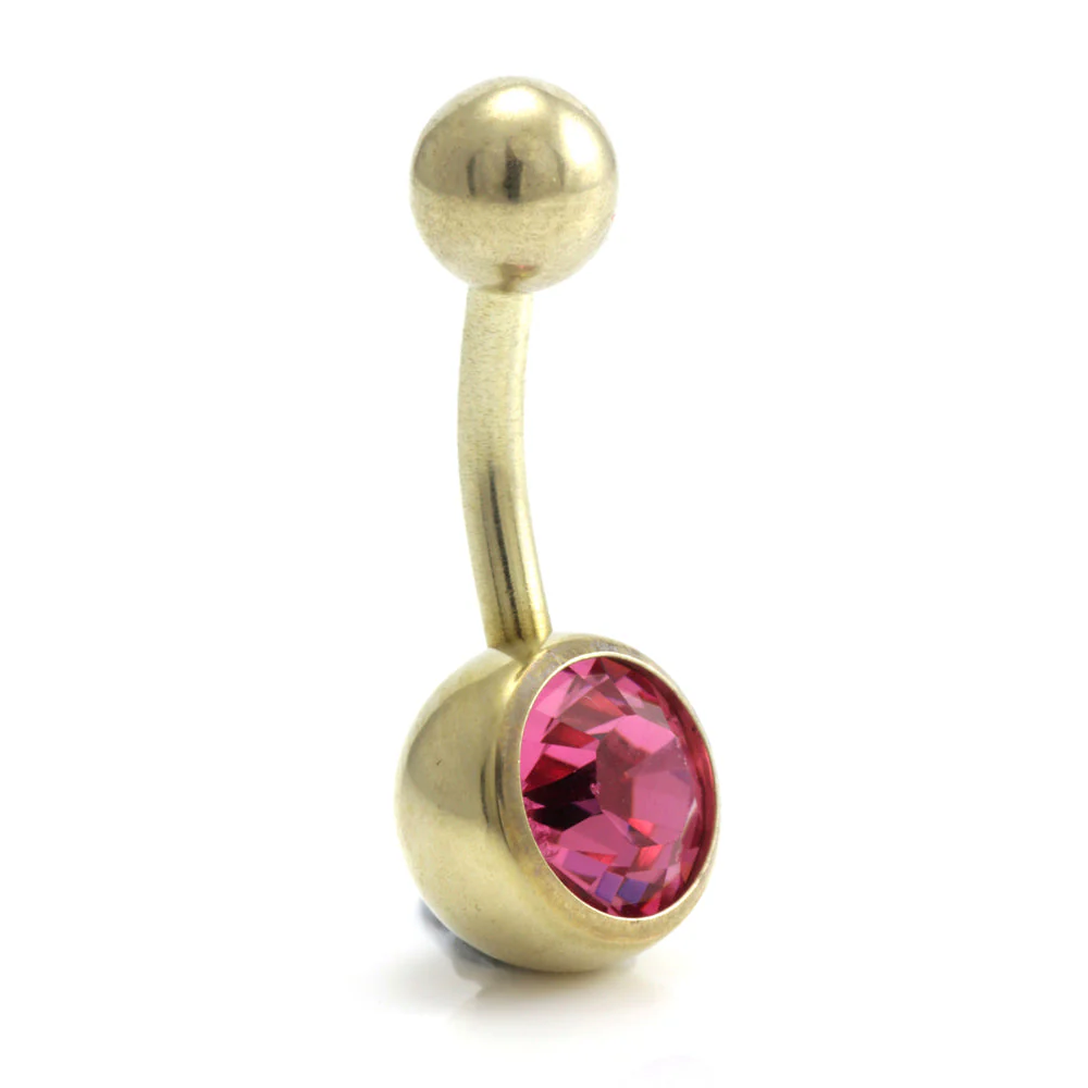 Zircon PVD Gold Ti Single Jewelled Navel Bar - Image 4