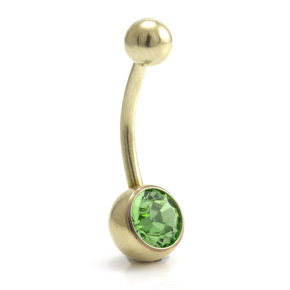 Zircon PVD Gold Ti Single Jewelled Navel Bar - Image 5